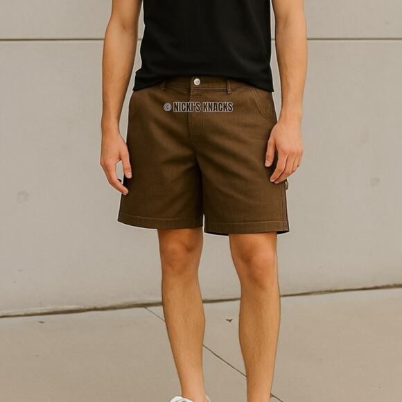 Wesc Men's Brown Carpenter Jean Shorts Workwear Utility Denim Size 33 - Picture 1 of 13